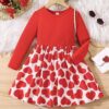 Girls Heart Print Knit Dress – Patchwork Style for Spring/Autumn