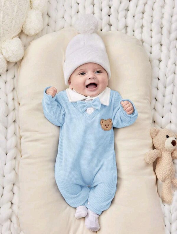 Baby Boy Cozy Jumpsuit – Black & White Waffle Thermal Outfit