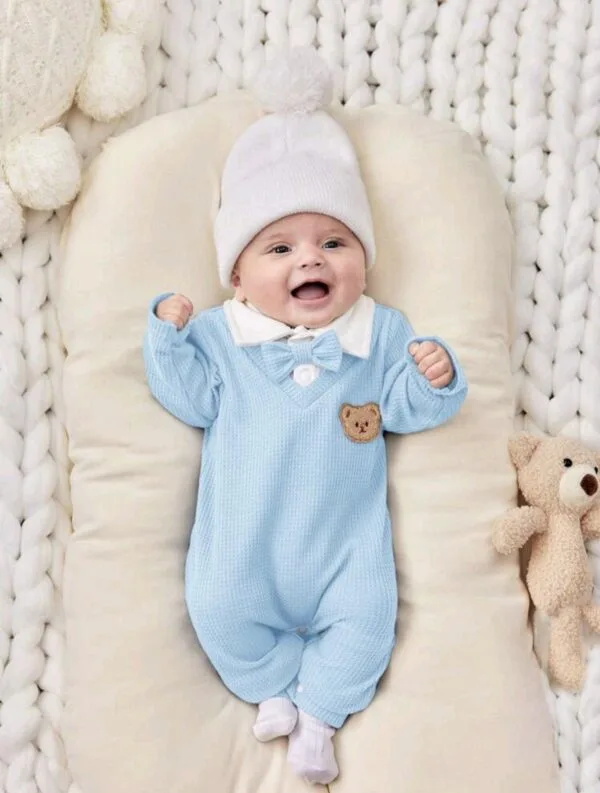 Baby Boy Cozy Jumpsuit – Black & White Waffle Thermal Outfit