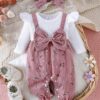 Baby Girl Floral Jumpsuit Set – Bow Decor with Headband