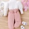 Baby Girl 2pcs Set – High Neck Puff Sleeve Top & Butterfly Pants