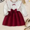 Cute Baby Girl Autumn Dress – Corduroy Bow Decor Outfit