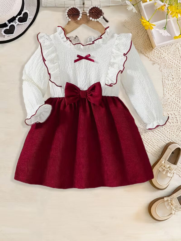 Cute Baby Girl Autumn Dress – Corduroy Bow Decor Outfit
