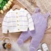 2 Piece Baby Girl Knit Set – Long Sleeve Cardigan & Overalls