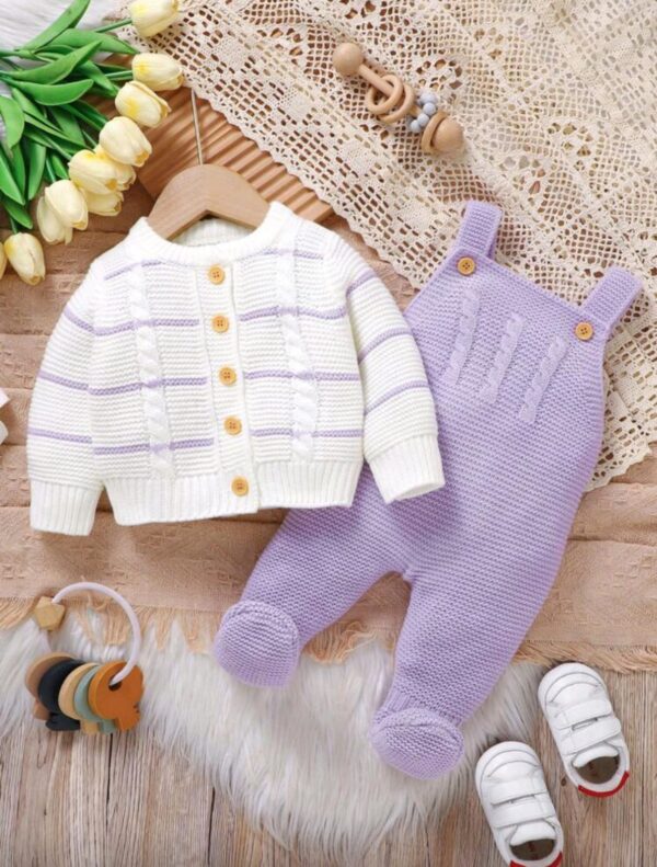 2 Piece Baby Girl Knit Set – Long Sleeve Cardigan & Overalls