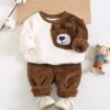 Cozy 2 Piece Baby Boy Bear Outfit – Bear Print Sweatshirt & Pants Set