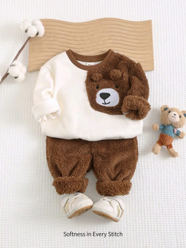 Cozy 2 Piece Baby Boy Bear Outfit – Bear Print Sweatshirt & Pants Set