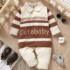 Baby One Piece Knit Jumpsuit – Soft Striped Crawling Suit