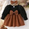 Baby Girl Black Corduroy Dress – Bow Detail with Headband
