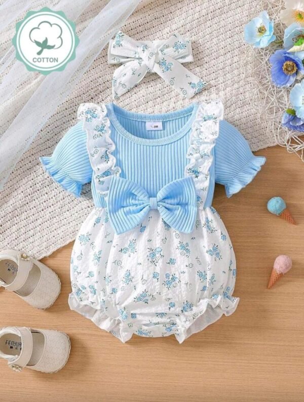 Cute Baby Girl Summer Outfit – Ditsy Floral Bodysuit & Headband