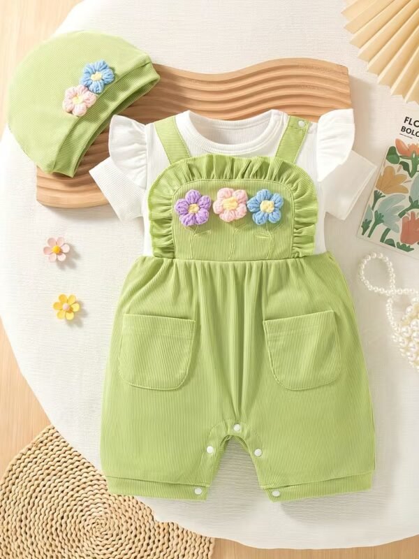 2pcs Baby Girl Floral Romper Set