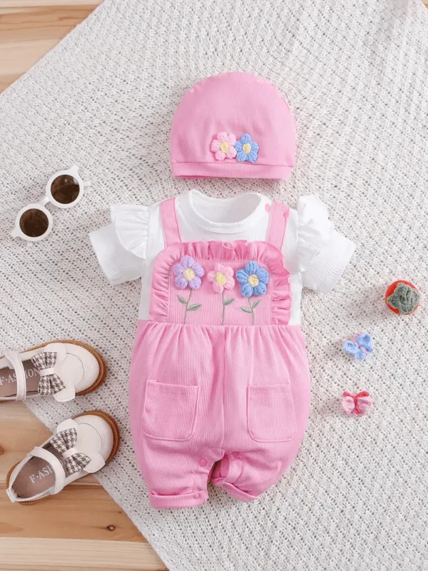 2pcs Baby Girl Floral Romper Set