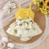 Baby Girl Bee Bodysuit Dress – Ribbed Skirt Set with Hairband
