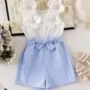 Girls Blue & White Floral Jumpsuit – Summer Waist Tie Outfit