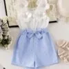 Girls Blue & White Floral Jumpsuit – Summer Waist Tie Outfit
