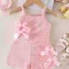 Baby Girl Pink Jumpsuit – Ribbed Bow Summer Outfit
