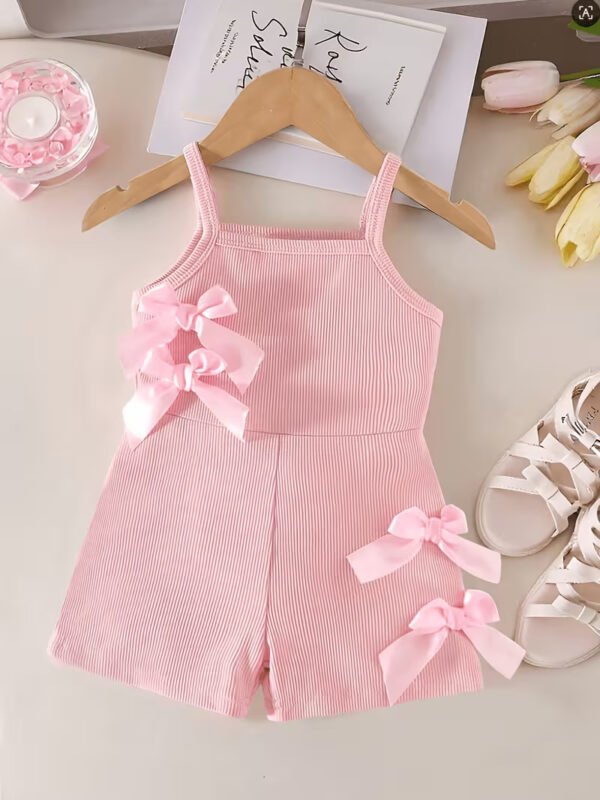 Baby Girl Pink Jumpsuit – Ribbed Bow Summer Outfit