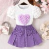 Baby Girl 2pcs Set – Heart Top & Purple Skirt Outfit