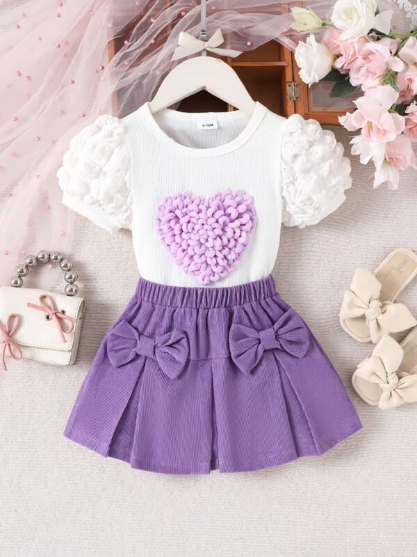 Baby Girl 2pcs Set – Heart Top & Purple Skirt Outfit