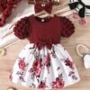 Baby Girl Floral Dress – Puff Sleeve Ruffle with Headband