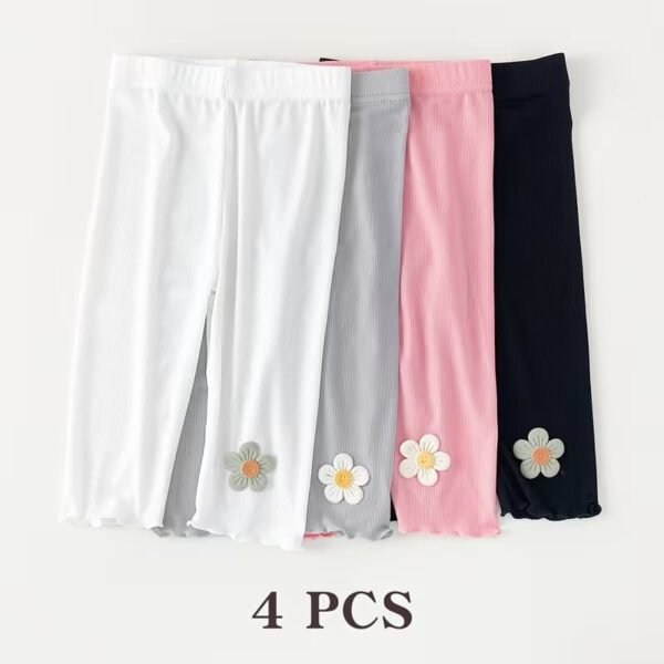 4 Pairs Baby Girl Tights Set – Summer Leggings with Floral Design