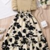 Girls Casual Long Dress – Printed Cinched Waist Daily Wear