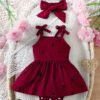 Baby Girl Heart Print Bodysuit Dress – Bow Strap Set with Headband